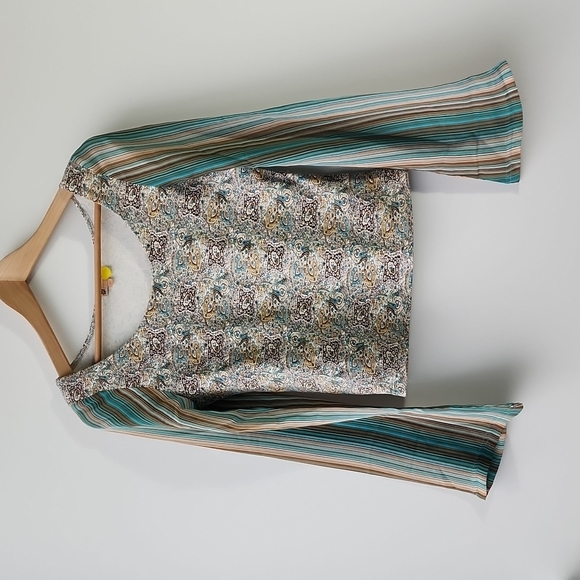 Vintage Tops - Vintage Boho Chic Printed Cotton Jersey Top